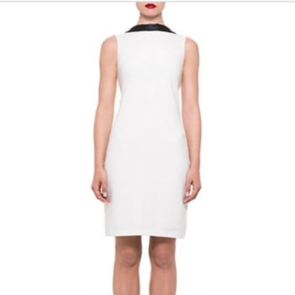 NEW Alexia Admor White Leather Band Collar Shift Dress Sleeveless Summer Luxury - Picture 6 of 13